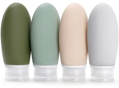 Produktbild von Reiseflaschen 100ml - 4 Stück - Auslaufsicheres Design - Silikon - TSA-zugelassen - Ideal für Flugreisen - Reisetuben