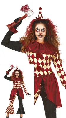 Productafbeelding van Clown Halloween kostuum, griezelig ontwerp, geschikt voor carnaval, nar, feest, horror, maskerfeest, moderne carnaval. Maat: 42 - 44 (L). Kleur: Grijs