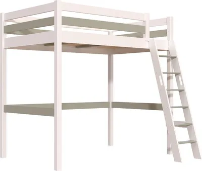 Produktbild von Hochbett holz mit Leiter Sylvia - 120x200 schräge Leiter - Weiß/Mokka