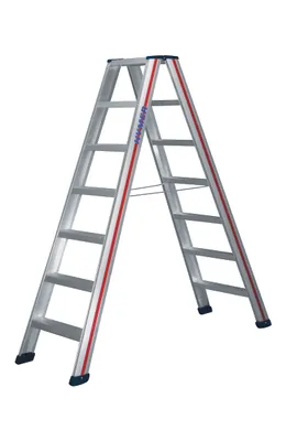Produktbild von Hymer Stufenstehleiter, beidseitig begehbar, 2x6 Stufen, senkr. Höhe 1,35 m, Reichhöhe 2,91 m, Gewicht 8,1 kg