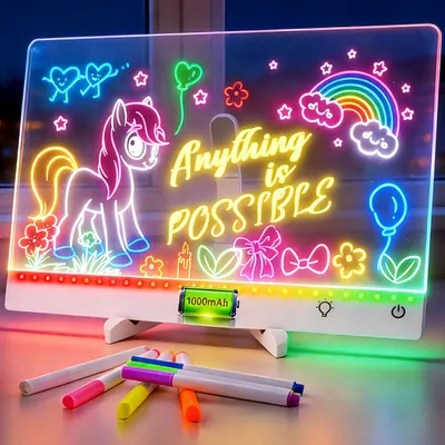 Productafbeelding van Tekentafel voor Kinderen - Notitiebord met 7 Kleuren Pennen (C)