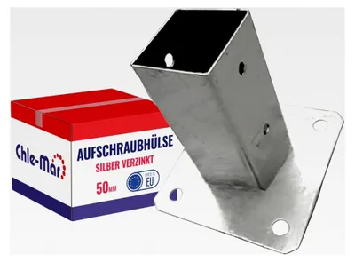 Produktbild von Pfostenträger zum Aufschrauben 50 mm | Stabiler Pfostenhalter aus verzinktem Stahl | Für Holzpfosten im Garten- und Zaunbau | Einschraubbarer Balkenschuh für Terrasse und Carport
