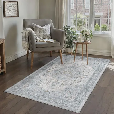 Obrázok produktu pre Vintage koberec modrý 120x170cm - prateľný v práčke, protišmykový