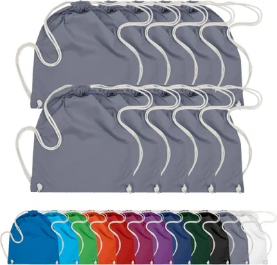 Produktbild von 10er PACK Baumwoll Turnbeutel Sportbeutel Zuziehbeutel Sack Schuhbeutel Rucksack Gym Sack, in Farbe: Grau