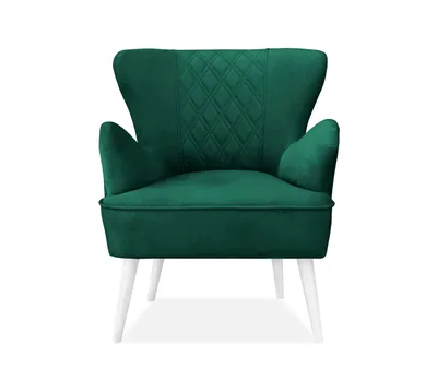 Produktbild von Sessel Hagi aus velours mit bequeme Sitz, Polstersessel mit Holzbeine, Cocktailsessel (Stoff: kronos 19 - Dunkelgrün, Beinefarbe: Weiß)