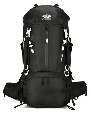 50L Wanderrucksack, wasserdicht, mit Regenhülle, Schwarz, Large