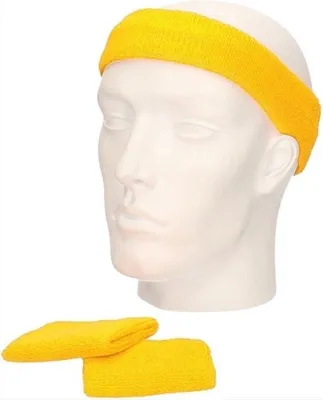 Produktbild von CHPN - Schweißband - Stirnband - Schweißband-Set - Set - Armbänder - Schweißbänder - Frottee - 3-teilig - Baumwolle - Elastisch - Sportband - Sportzubehör - Gelb