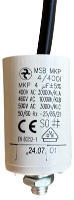 Kondensator 4 µF mit Kabel, Ø 30 x 48 mm, Europa