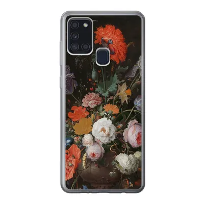Produktbild von MuchoWow® Handyhülle Schutzhülle Hülle für Samsung Galaxy A21s Stilleben mit Blumen und einer Uhr - Gemälde von Abraham Mignon Silikon Softcase Handy Hülle - Hartschale