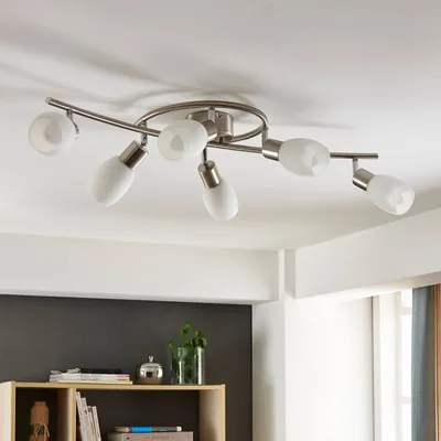 Produktbild von Lindby - Klassisch I Antik Deckenleuchte I Deckenlampe I Lampe I Leuchte Chrom inkl. E14 und easydim 6-flammig einstellbar - Arda Dimmer I Dimmbar I Wohnzimmer I Schlafzimmer - Glas Organisch - LED geeignet E14