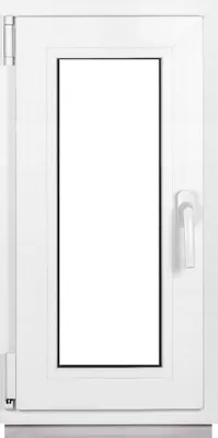 A white window frame with a clear glass pane, shown from the front.