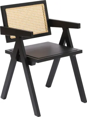Produktbild von Stuhl aus Massivholz und Rattan Schwarz