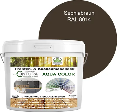 Produktbild von 2 Liter + Anlauger - Contura Küchenmöbellack RAL Möbellack SEIDENMATT SET Möbelfarbe Holzlack Buntlack Küchenlack - RAL 8014 Sephiabraun