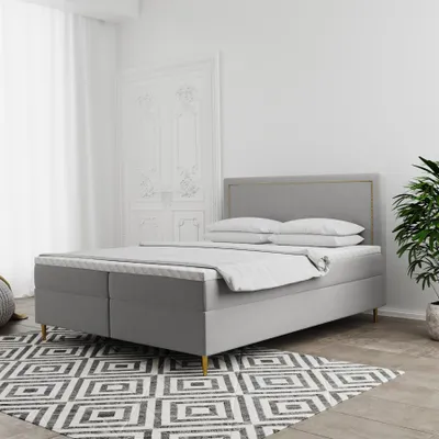Produktbild von Boxspringbett Schlafzimmerbett LUCIEN 160x200cm in Stoff Soro Hellgrau