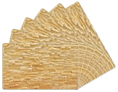 Produktbild von Wallario Frühstücksbrettchen 6er Set aus Glas, je 14 x 23 cm, mit rutschfesten Füßen, Motiv Steinwand gelb-orange
