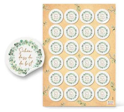 Produktbild von 24 Schön, dass du da bist Sticker Eukalyptus Ø 4 cm grün gold