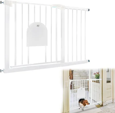Image de Barrière de sécurité LARS360 Barrière d'escalier Barrière de sécurité sans perçage avec porte coulissante pour animaux domestiques Auto-Close 180° (105-115cm blanc)