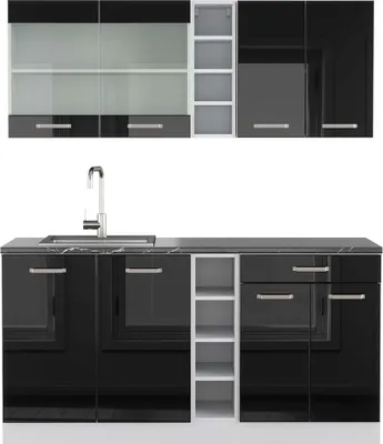 Produktbild von Singleküche Vicco R-Line Schwarz Hochglanz/Weiß 160 cm , AP Anthrazit, Model 42707