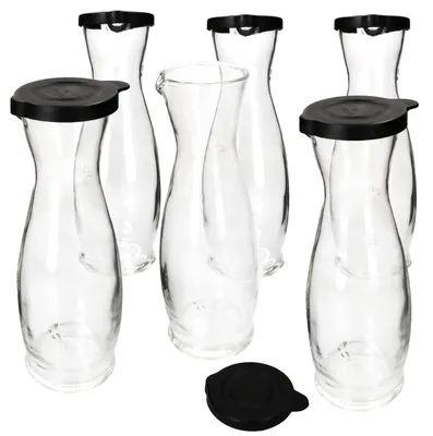 Produktbild von 6x MIA MISURA Wein-Karaffe mit Deckel schwarz 1L geeicht Glas-Krug Saft Wasser