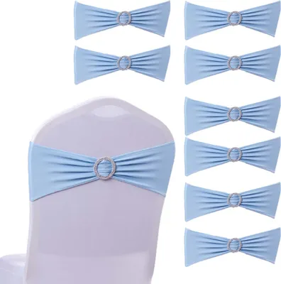 Produktbild von 10 STÜCKE Blau Stretch Hochzeitsdekorationen Elastische Elasthan Stuhlbezug Schärpen Bögen Elastische Stuhlbänder Mit Schnalle Schieber Schärpen Bögen