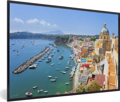 Produktbild von MuchoWow® Gerahmtes Poster Boot - Meer - Haus - Neapel 90x60 cm - Poster mit Schwarzem Bilderrahmen Wandposter Rahmen Foto Bilder - Fotorahmen - Foto-Plakat