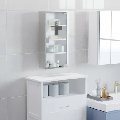 Produktbild von Medizinschrank 30x12x60 cm Edelstahl Mit Schloss Erste Hilfe Schrank Arzneischrank Silber Vitrine
