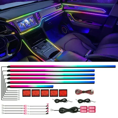 Obrázok produktu pre Interiérové osvetlenie do auta, 18 funkcií, RGB LED, akrylové vláknové optické pásy, ovládanie cez aplikáciu, synchronizácia s hudbou