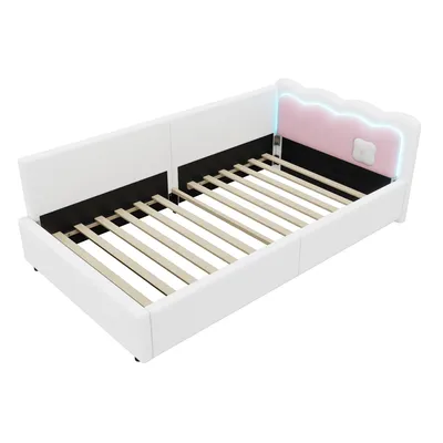 Produktbild von Schlafsofa mit LED-Beleuchtung und Lattenrost, 90x200 cm, Polsterbett, Einzelbett, Jugendbett, Vlies