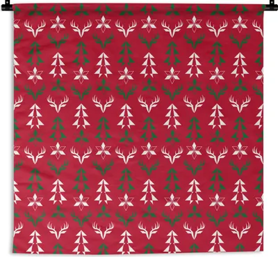 Produktbild von MuchoWow® Wandteppich Wandbehang Hirsche - Muster - Weihnachten 150x150 cm Tapisserie Dekoration Wandtuch - Wohnaccessoires - Modernes
