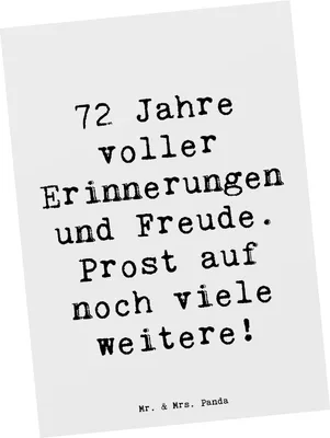 Produktbild von Mr. & Mrs. Panda Postkarte Spruch 72. Geburtstag Glückwünsche - Weiß - Geschenk, Feiern, Ansichtskarte, Freude, einzelkarte, Alter, liebevolle Geschenke, Dankbarkeit