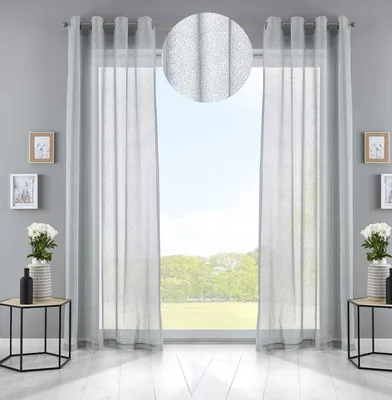 Produktbild von 2er Set Gardinen Netz Struktur HxB 245x145 cm Grau mit Ösen einfarbig transparent Deko Vorhang Netzvorhang Network, 202220353-2