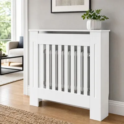 Image de Cache-radiateur - Grille de ventilation verticale - 78 x 19 x 81 cm - Blanc