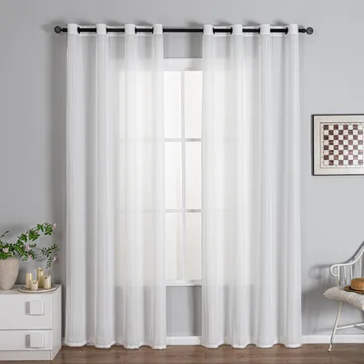 Produktbild von 2 Stück Vorhänge Weiß Streifen Transparente Voile Lichtfilternd Vorhang Gardinen mit Ösen für Wohnzimmer Schlafzimmer, B132xH274cm