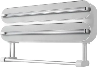 Image de Support 3 en 1 pour film alimentaire et rouleaux - Distributeur mural et coupe-film - Pour film alimentaire, papier aluminium, papier sulfurisé - Plastique ABS - Taille M - Gris