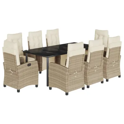 Produktbild von 9-tlg. Garten-Essgruppe mit Kissen Beige Poly Rattan