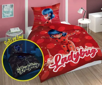 Produktbild von Im Dunkeln leuchtende Bettwäsche 140x200 Miraculous Ladybug und Cat Noir Baumwolle