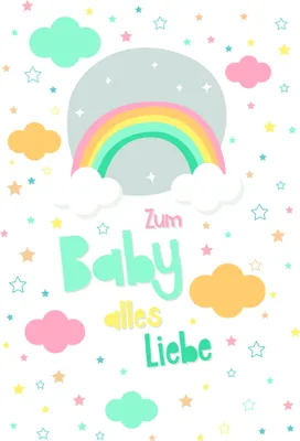 Produktbild von Geburt Baby Freudiges Ereignis  Karte mit Briefumschlag Regenbogen, Wolken, Sterne