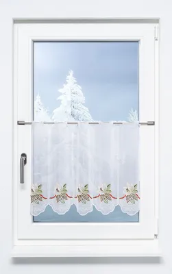 Produktbild von Scheibengardine Plauener Spitze - Weihnachtsrose  (Bx H) 80cm * 50cm Rot/mehrfarbig