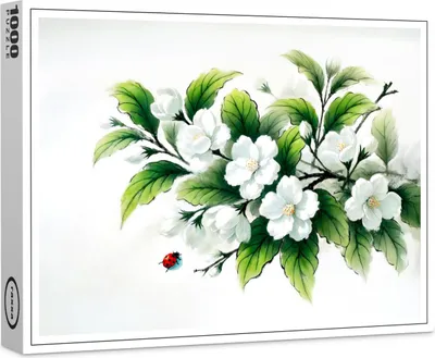 Image de Puzzle Raxxa Premium « Fleurs de jasmin – Peinture à l'encre asiatique », 1 000 pièces
