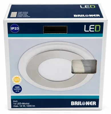 Produktbild von Briloner LED Einbauleuchte Nickel Matt 120mm 12W 1000lm 3000K IP23 Leuchtrand