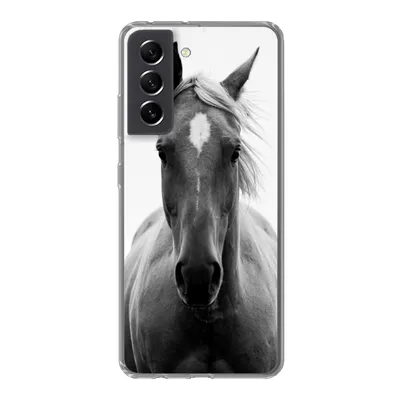 Produktbild von MuchoWow® Handyhülle Schutzhülle Hülle für Samsung Galaxy S21 FE Pferd - Schwarz - Weiß - Porträt Silikon Softcase Handy Hülle - Mobiltelefonhülle