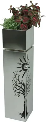 Produktbild von Garden Pleasure Pflanzsäule Buche, Edelstahl, Silber, L25 x B25 x H102 cm, Wetterfest, Baum- & Sonnenmuster, für Innen- & Außenbereich