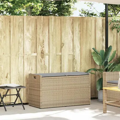 Produktbild von vidaXL Outdoor-Sitzbank mit Stauraum und Kissen Beige 100 cm