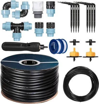 Produktbild von HOLZBRINK Start Set Gewächshaus Bewässerung Bewässerungssystem inkl. 15 m LDPE Verlegerohr 20 mm, 2x Tropfer 2l/h, HTB-09-G-15