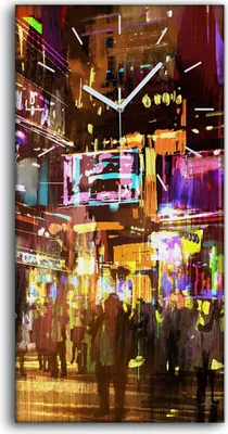 Produktbild von Dekor Leinwand Uhr Wandbilder 30x60 Kunst bunte Gemälde der Nachtstraße - weiße Hände
