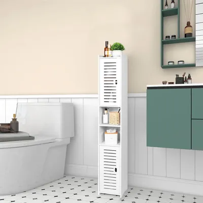 Image de Armoire de rangement, matériau PVC, 26L x 22B x 117H cm, charge maximale : 20 kg, montage requis, 2 compartiments fermés