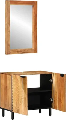 Imagen del producto de vidaXL Juego de muebles de baño con estantería, 2 unidades, color marrón, madera de acacia maciza