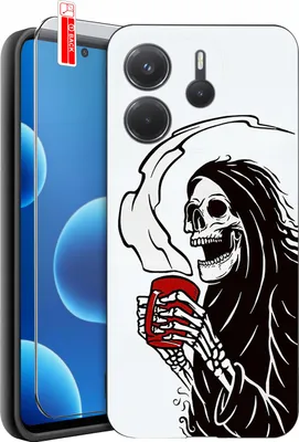 Productafbeelding van Hoesje voor Xiaomi Redmi Note 14 5G, met motieven van schedels, skeletten, Halloween. Inclusief beschermend glas