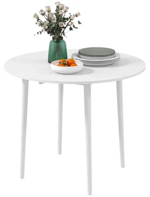 Produktbild von Klappbarer Esstisch mit 2 Ausziehplatten, ausziehbarer runder Tisch fš¹r 4 Personen, Holzbeine ? 89 x 73,5 cm, wei?
