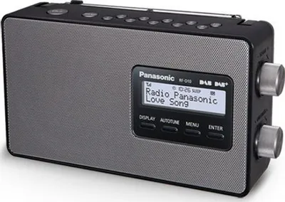 A Panasonic RF-D10EG-K DAB+ radio in black and gray.
